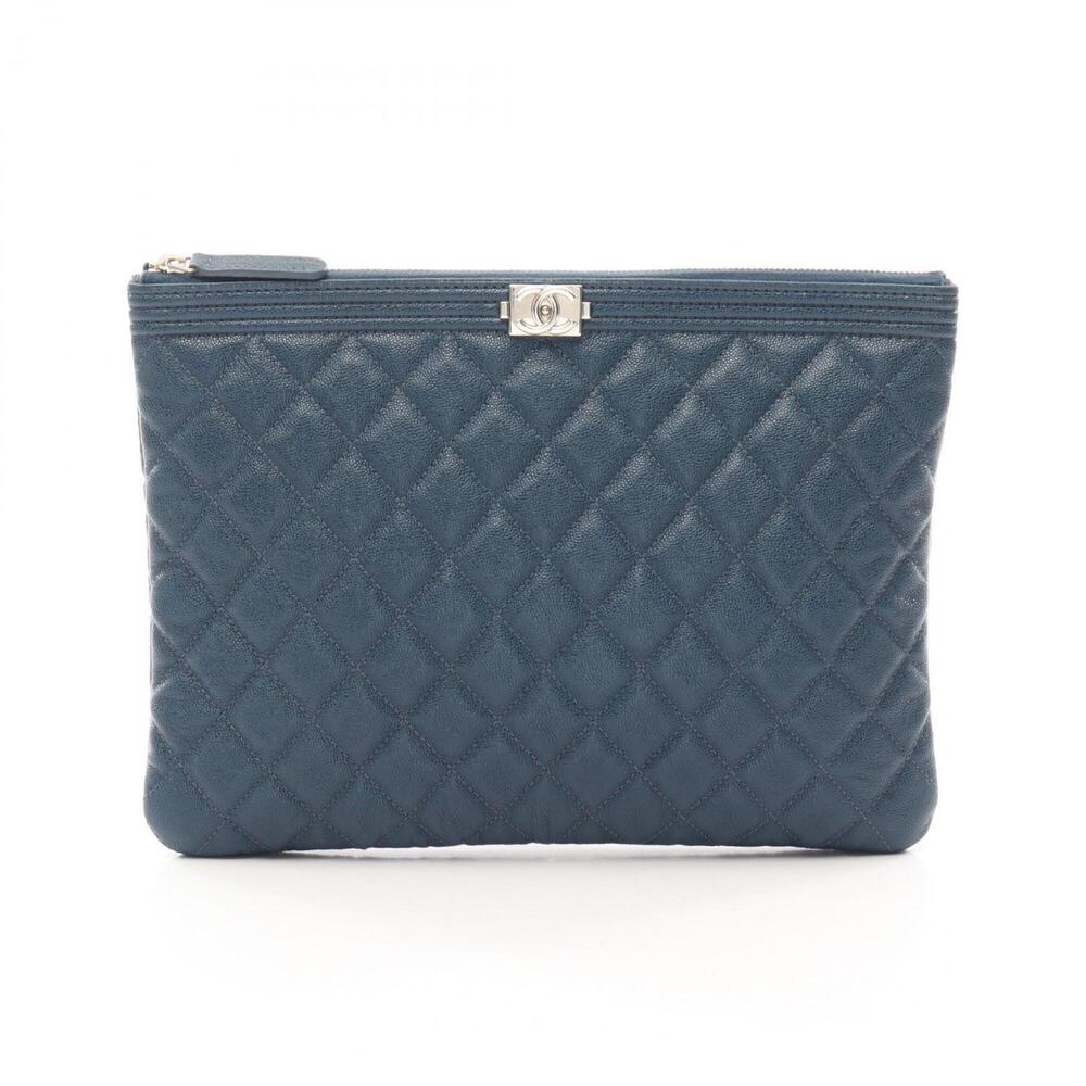 CHANEL Blue Caviar Leather Clutch Bag